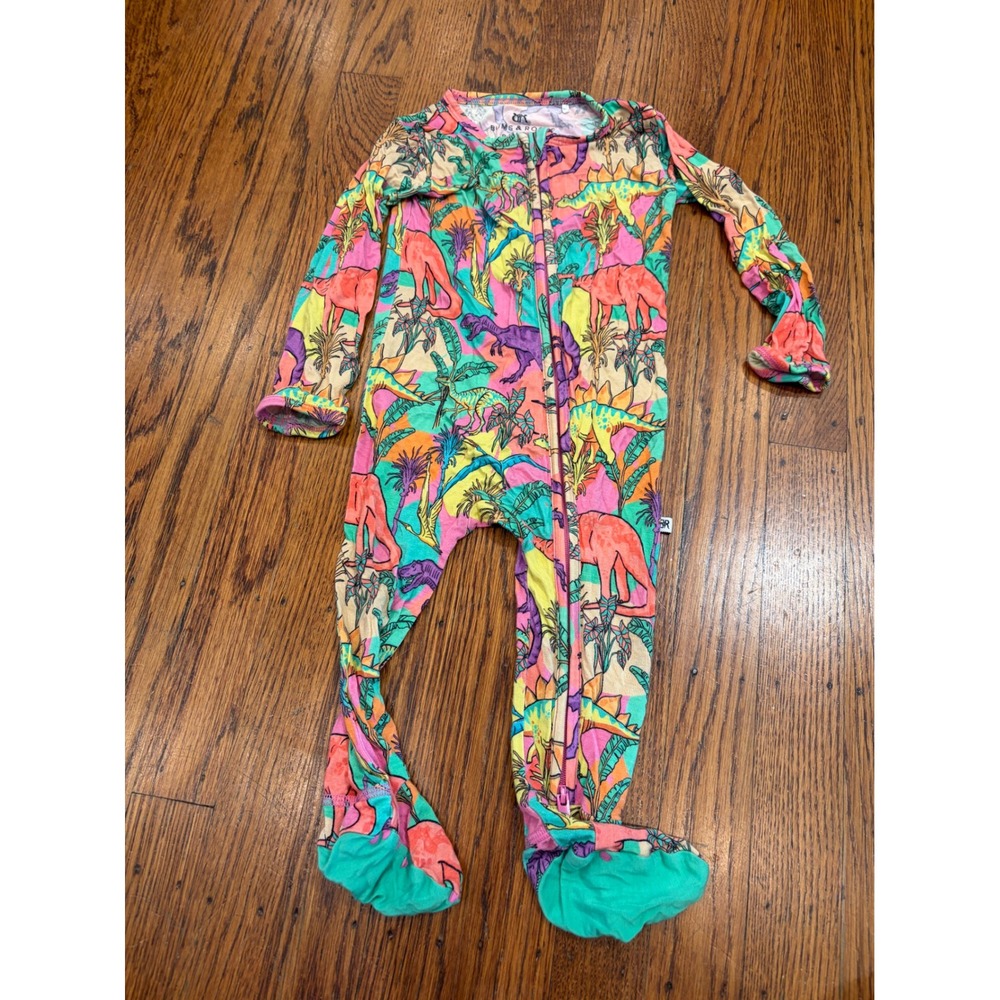 Bums & Roses Neon Dinosaur Bamboo Footed Sleeper Pajamas 9-12M BR101-01-2024